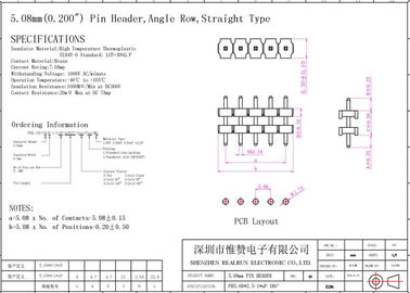 Polyester femelle droit de l'en-tête 3P de GV Pin Header Connector 5.08X2.5mm