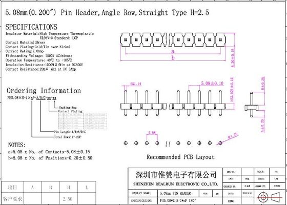 La rangée simple Pin Header UL94V-0 de GV a étamé le conseil de PBT LCP pour embarquer le connecteur